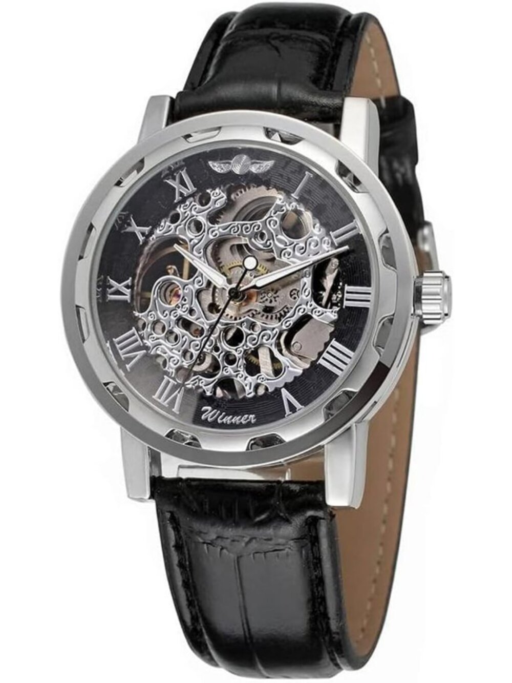 Stylish Men's Mechanical Wristwatch, Skeleton Dial, Leather Band, Automatic
